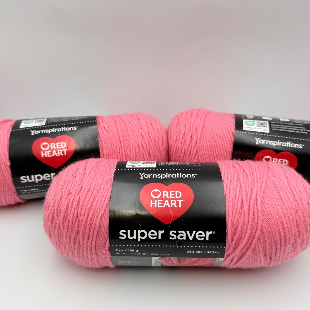Red Heart Super Saver Yarn 3 Skeins Perfect Pink 0706 Medium 4 Acrylic 1092 Yds